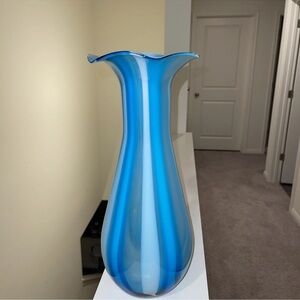 Murano Inspired Blue Glass Vase 14 1/2” Tall